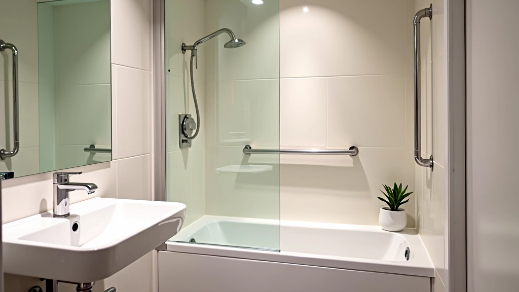 Goed ingerichte badkamer met veiligheidshulpmiddelen en anti-slip tegels